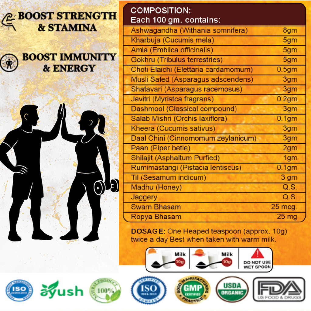 Shaktiprash Ayurvedic Immunity Booster for all age groups- Jaggery based, Gold and Silver Bhasam, Ashwagandha, Sugar free Chyawanprash(250 Gram)
