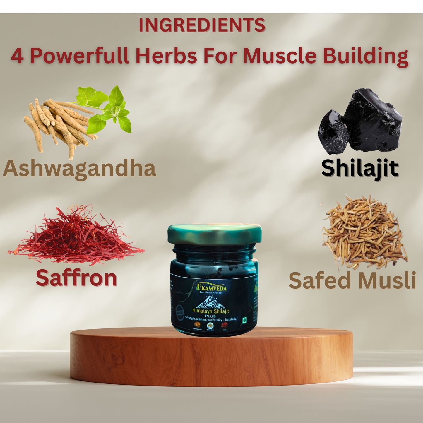 Shilajit/Shilajeet Plus Resin - 30gm | 500mg/Serving | 60 Servings | Above 75% Fulvic Acid | Boost Muscle Growth & Stamina | Contains Ashwagandha/Safed Musli/Kesar | 100% Ayurvedic