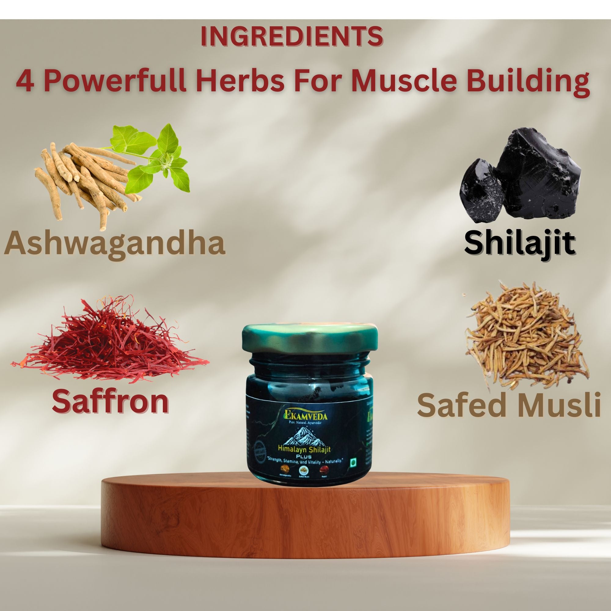Shilajit/Shilajeet Plus Resin - 30gm | 500mg/Serving | 60 Servings | Above 75% Fulvic Acid | Boost Muscle Growth & Stamina | Contains Ashwagandha/Safed Musli/Kesar | 100% Ayurvedic