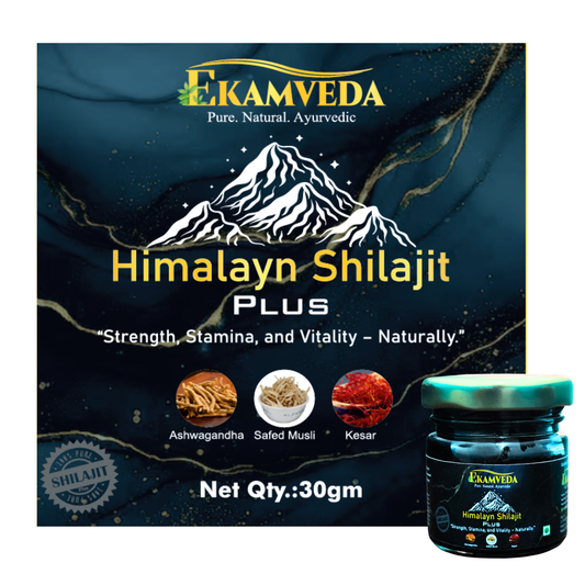 Shilajit/Shilajeet Plus Resin - 30gm | 500mg/Serving | 60 Servings | Above 75% Fulvic Acid | Boost Muscle Growth & Stamina | Contains Ashwagandha/Safed Musli/Kesar | 100% Ayurvedic